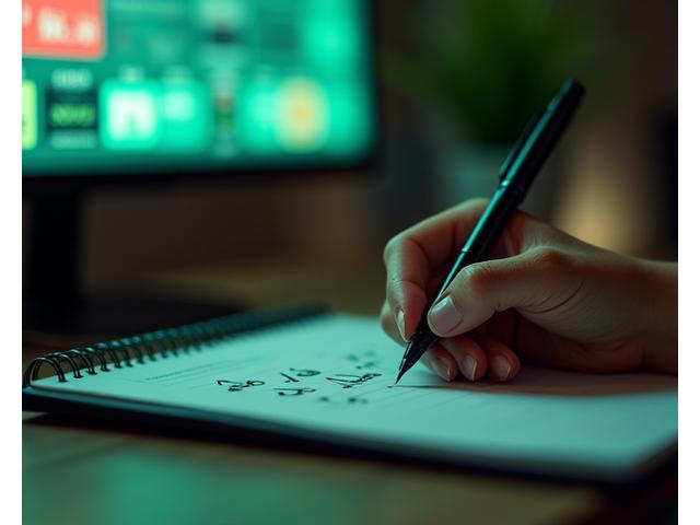 Close up of a hand writing notes in a planner with a music score in the background, symbolizing tailored career planning.