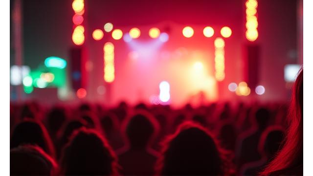 A cinematic shot of a brand's logo seamlessly integrated into a dynamic music festival scene, showcasing effective product placement and brand storytelling through experiential marketing.