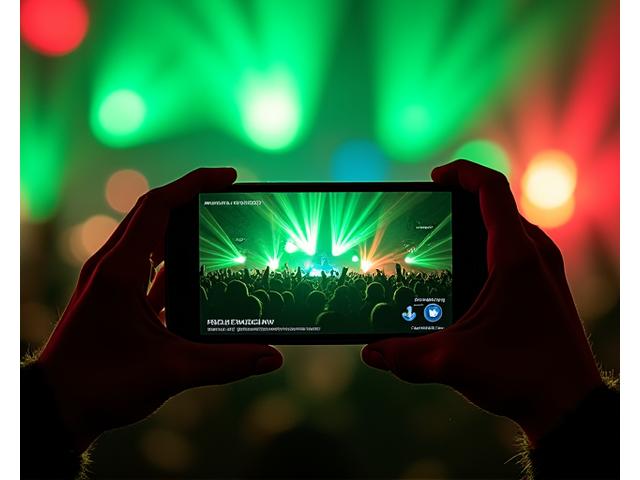 Smartphone screen displaying a viral concert clip with glowing visuals and high engagement metrics
