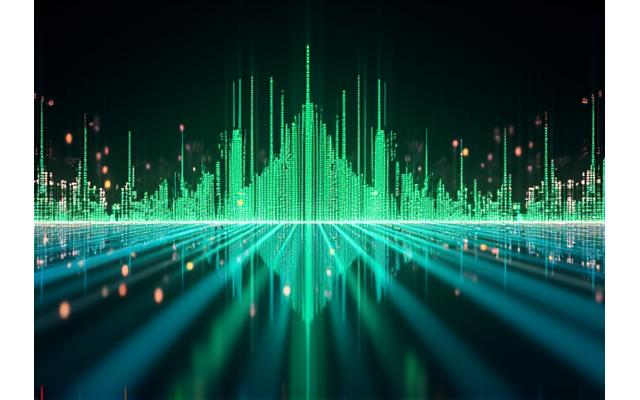 Vibrant, abstract representation of electronic music, with glowing synth pads and light trails emanating from a soundboard.