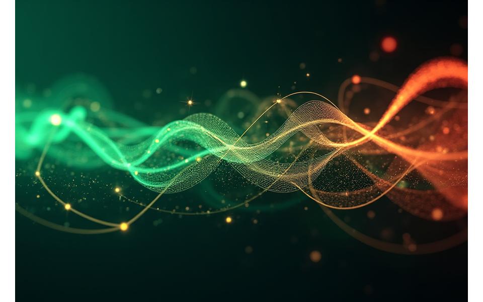 Abstract visual representation of the music production workflow, with interconnected nodes and lines symbolizing creative and technical stages.